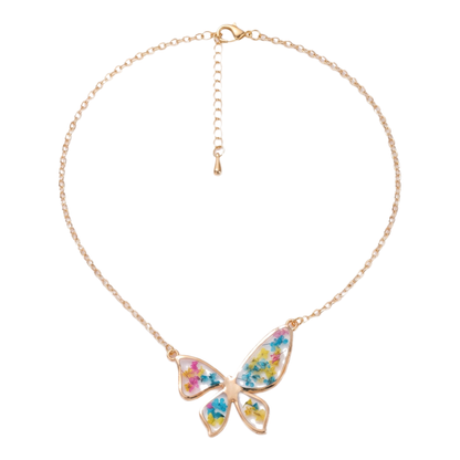 Sunoire non tarnish 18k gold plated korean bohemian pastoral small fragmented fashion dried flower charms pendant necklace for women 12 flatlay butterfly rainbow