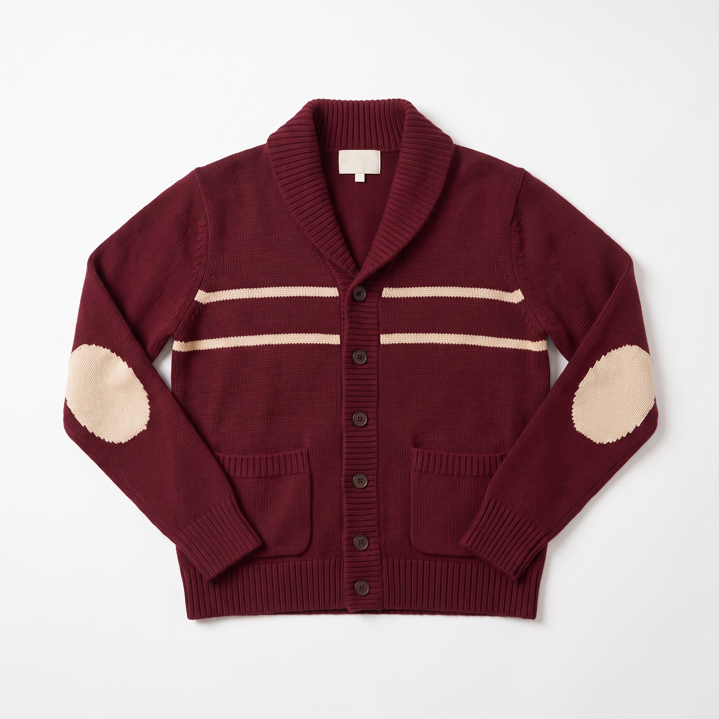 Sunoire men shawl collar button cardigan color block striped knit oem wholesale ribbed long sleeve winter vintage custom 100 wool garment flatlay 01