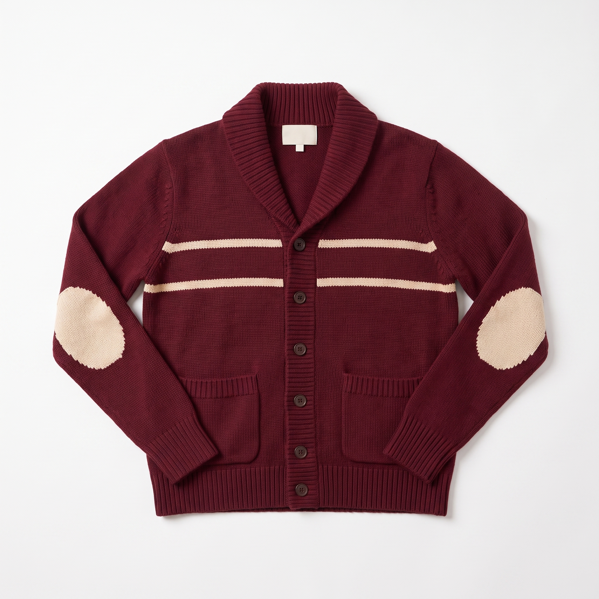 Sunoire men shawl collar button cardigan color block striped knit oem wholesale ribbed long sleeve winter vintage custom 100 wool garment flatlay 01
