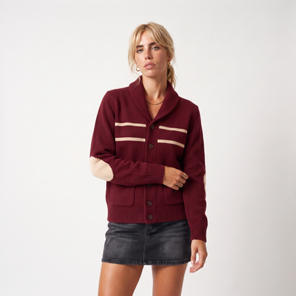 Sunoire men shawl collar button cardigan color block striped knit oem wholesale ribbed long sleeve winter vintage custom 100 wool top front crop 01