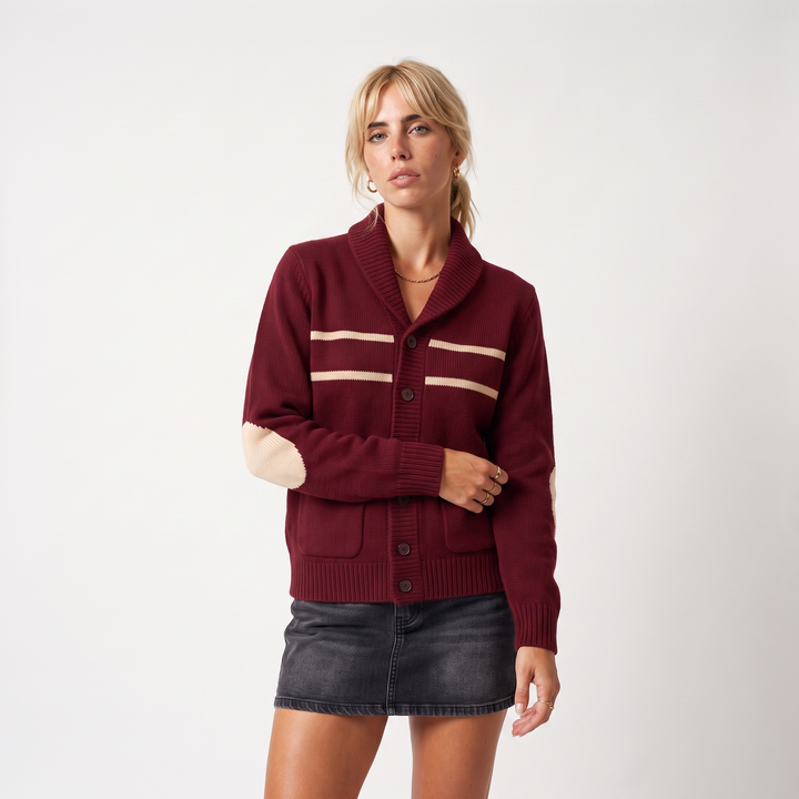 Sunoire men shawl collar button cardigan color block striped knit oem wholesale ribbed long sleeve winter vintage custom 100 wool top front crop 01
