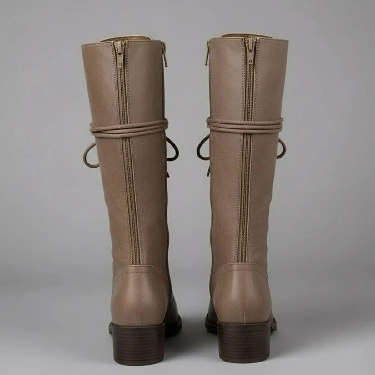 Women's Lace-Up Studded Knee-High Boots Block Heel in Brown, another view