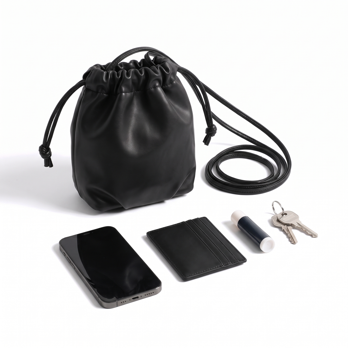 Slouchy Faux Leather Crossbody Bag, what fits inside