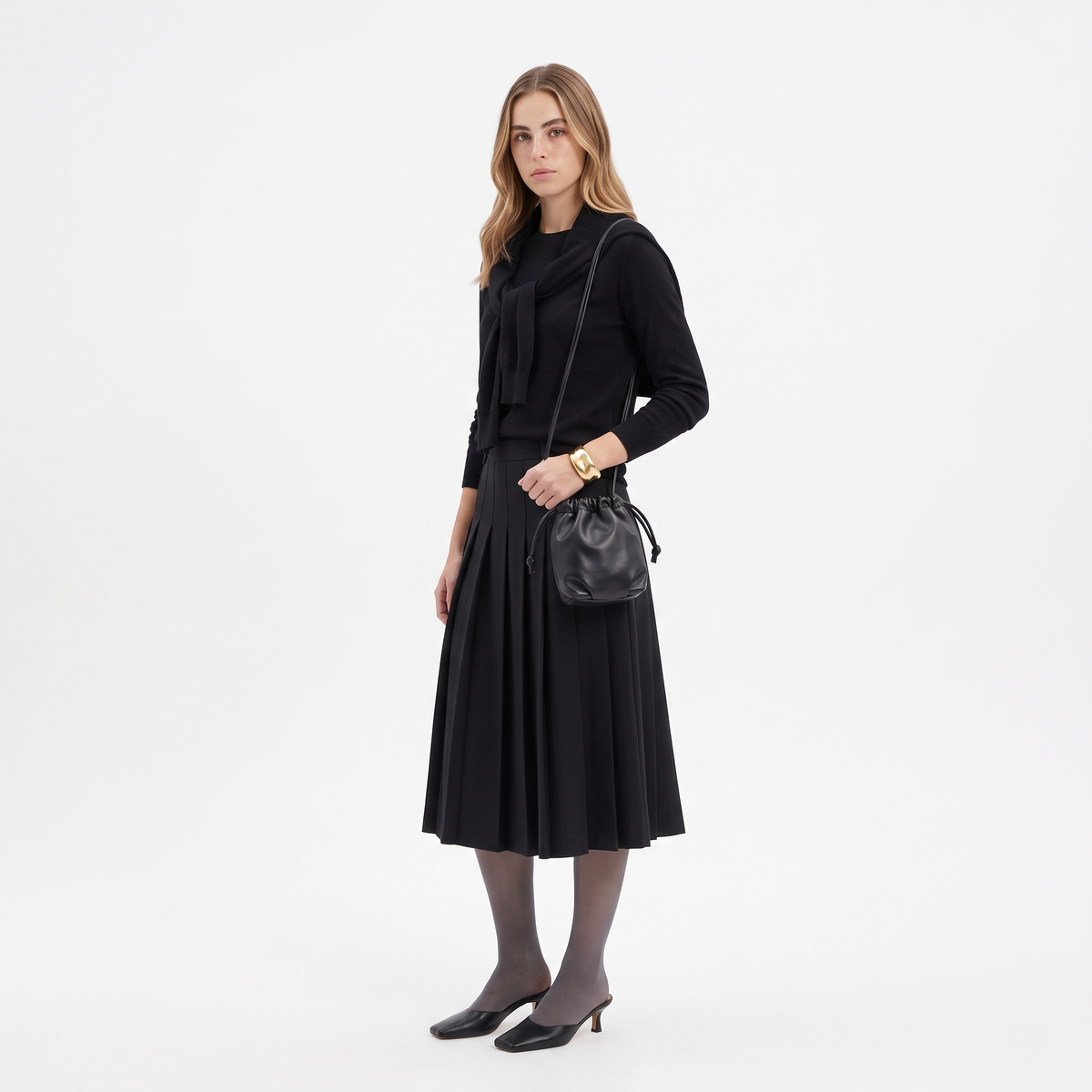 Slouchy Faux Leather Crossbody Bag, worn by a model