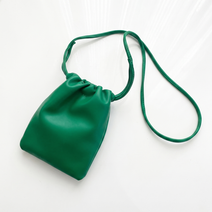 Sunoire mira black drawstring bucket bag colorway dark green front hero 01