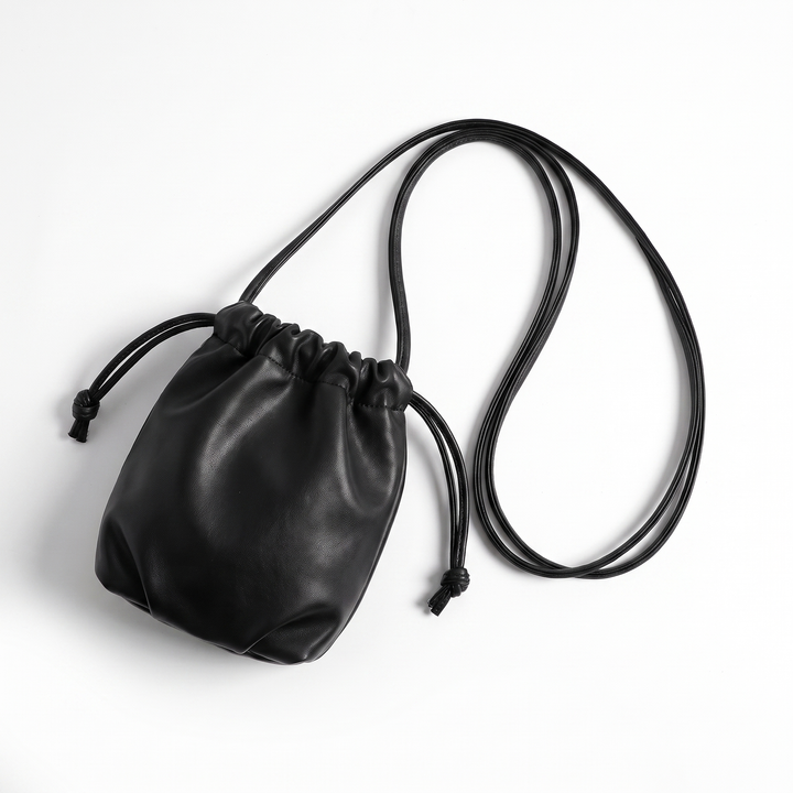 Sunoire mira black drawstring bucket bag front hero 01