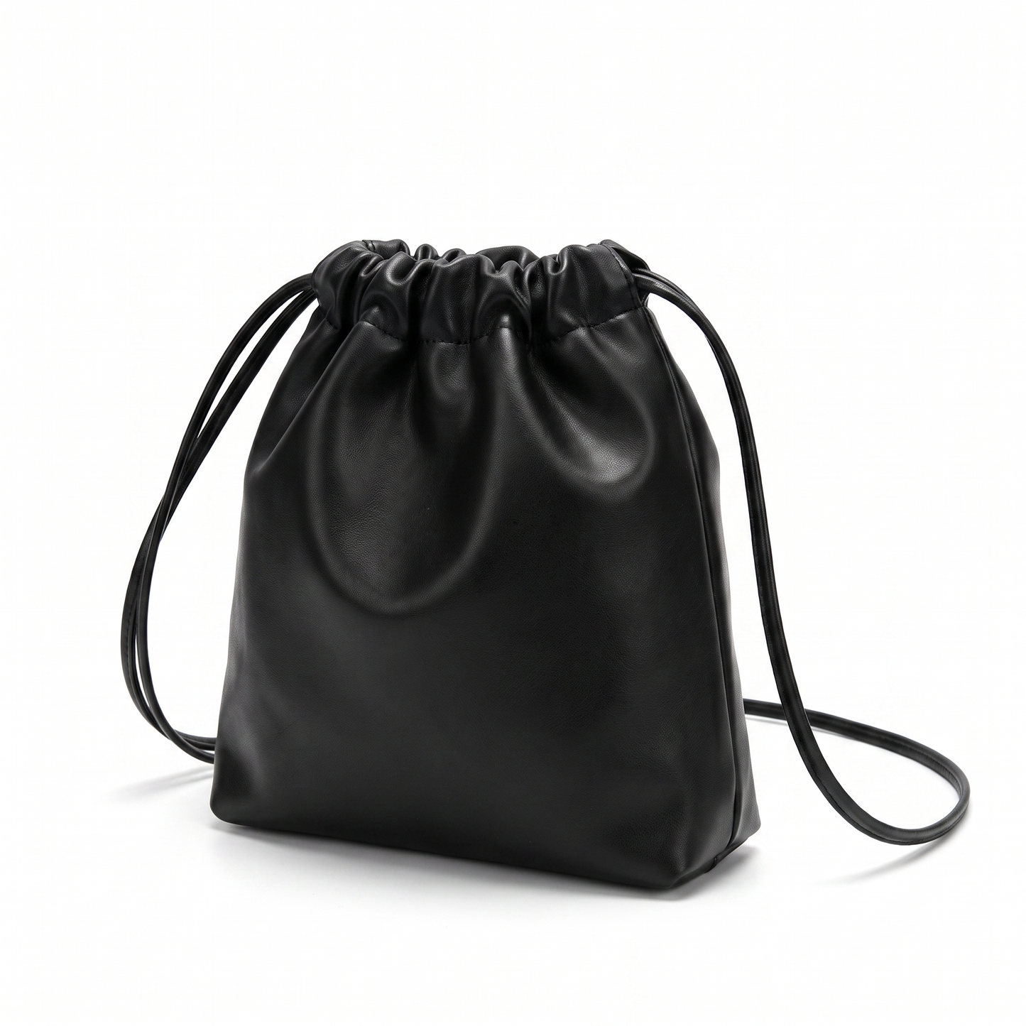 Sunoire mira black drawstring bucket bag side view 01