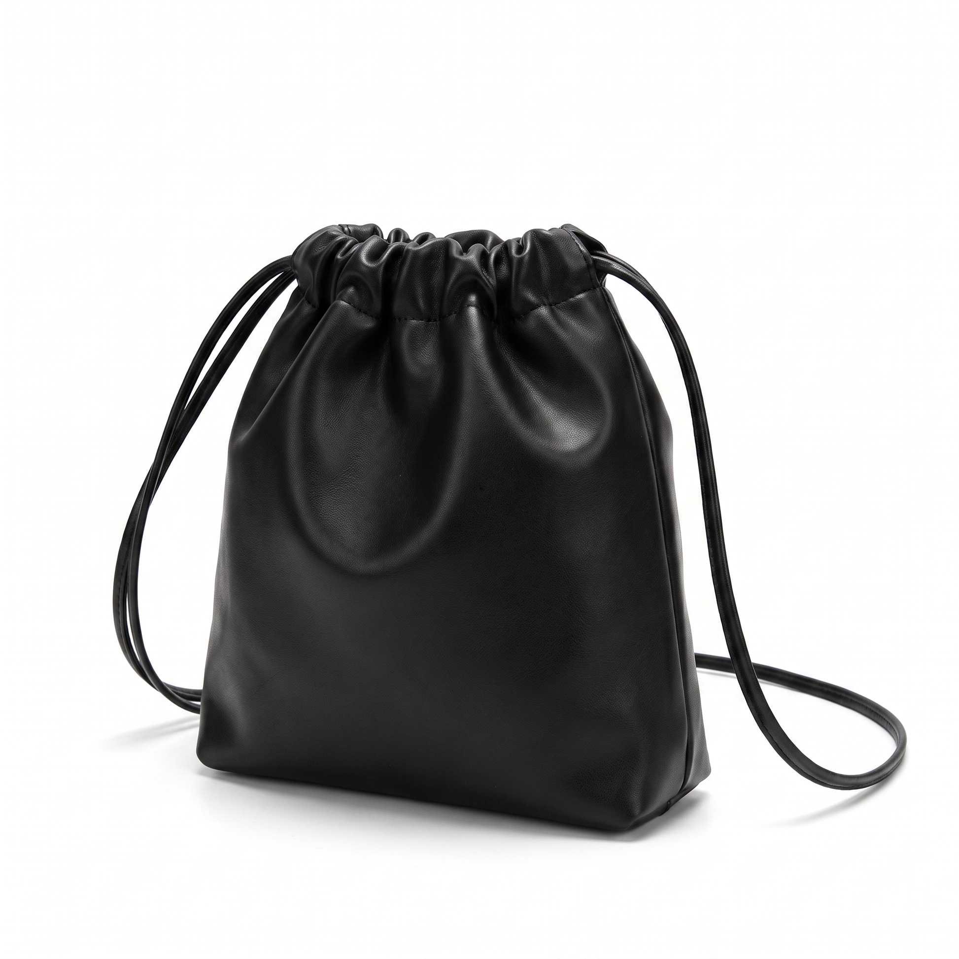 Sunoire mira black drawstring bucket bag side view 01