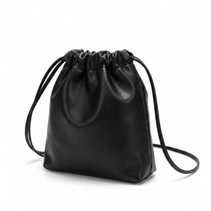 Sunoire mira black drawstring bucket bag side view 01