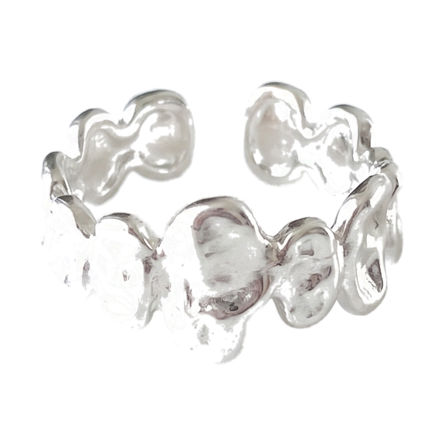 Sunoire silver open finger ring heart elegant beaded irregular stackable simple for women girl jewelry gift dropship wholesale 01 flatlay silver 1 157