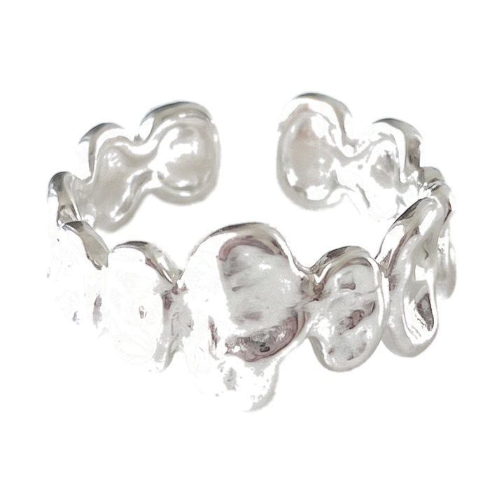 Sunoire silver open finger ring heart elegant beaded irregular stackable simple for women girl jewelry gift dropship wholesale 01 flatlay silver 1 157