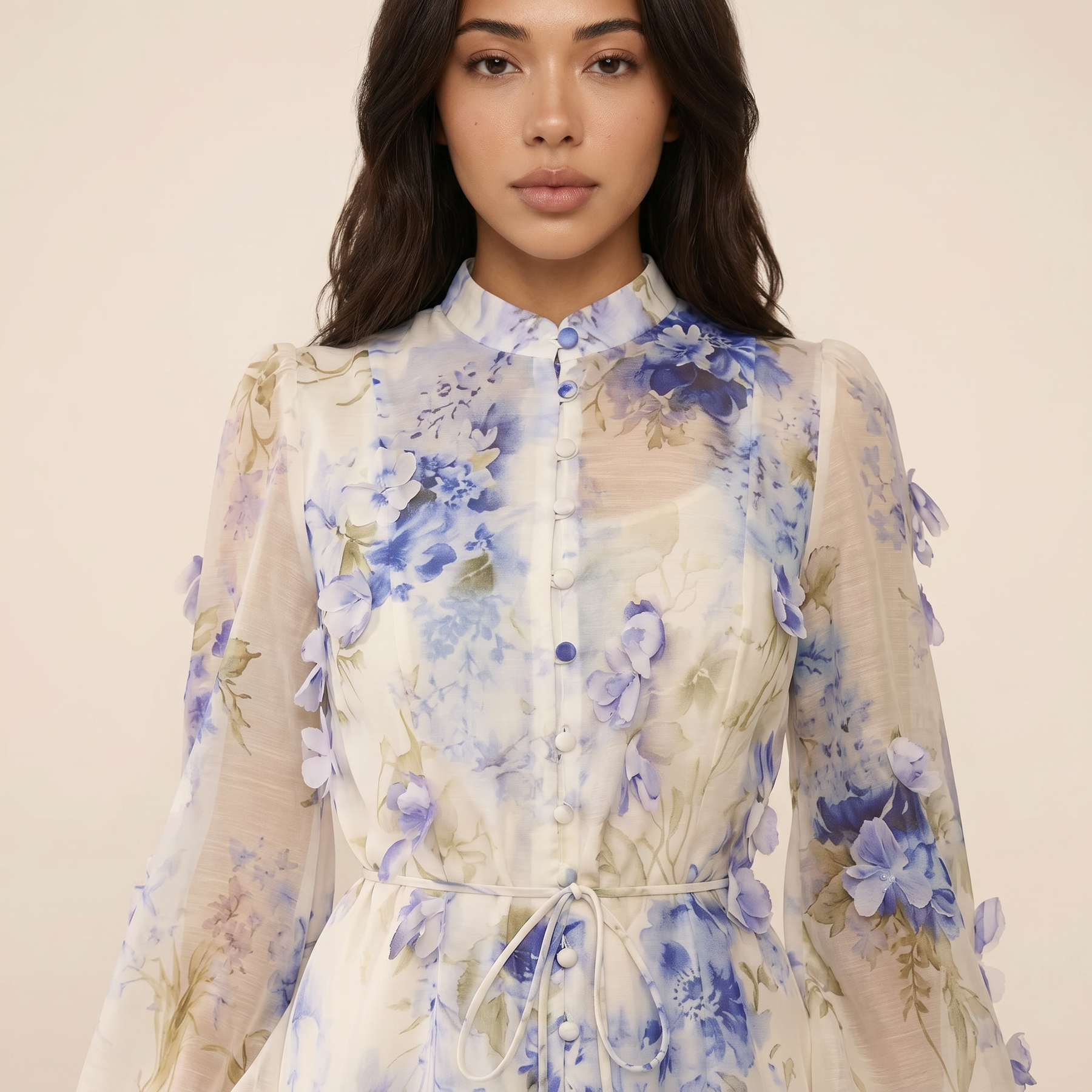 Sunoire moment of beauty blue floral print maxi dress detail 01