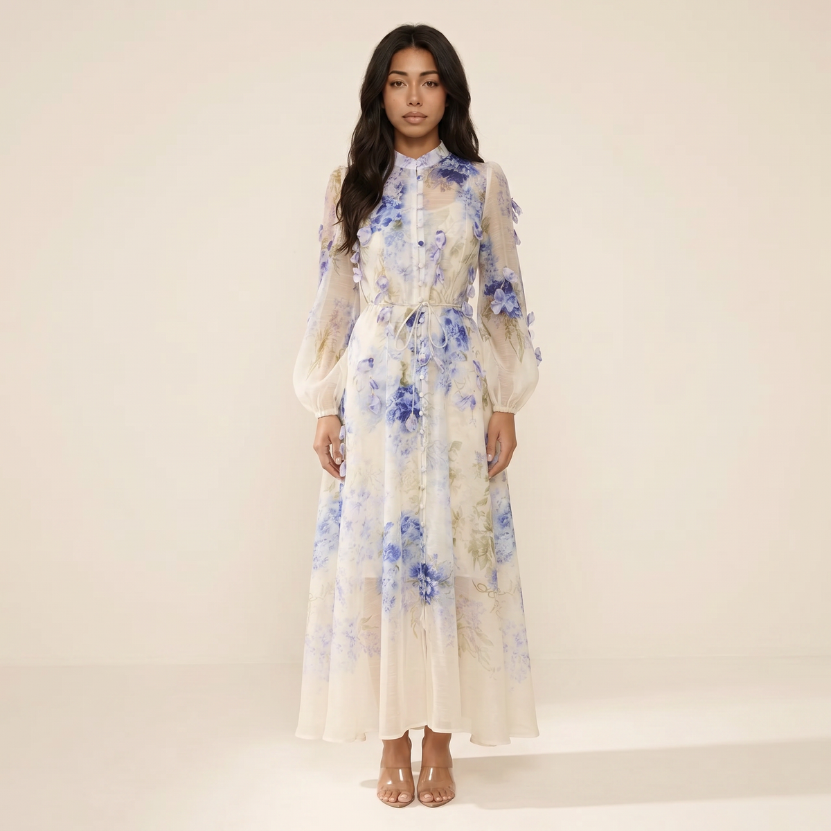 Sunoire moment of beauty blue floral print maxi dress front hero 01