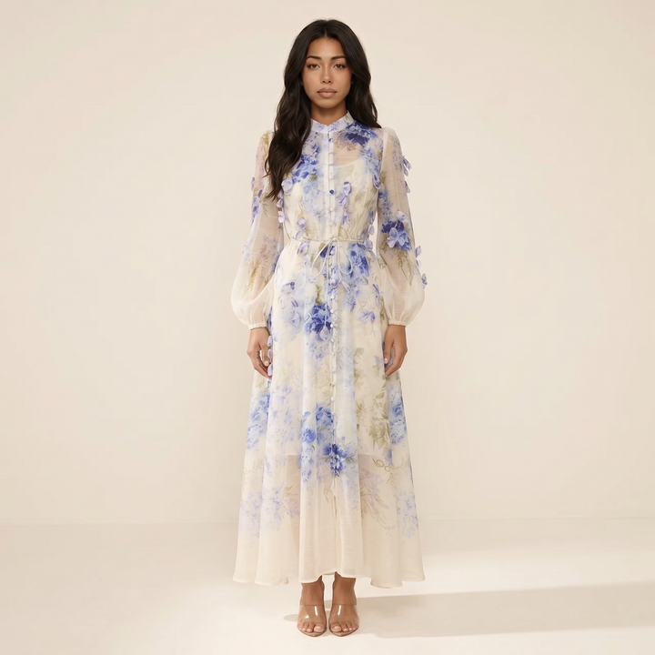 Moment Of Beauty Blue Floral Print Maxi Dress
