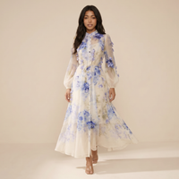 Sunoire moment of beauty blue floral print maxi dress walking 01
