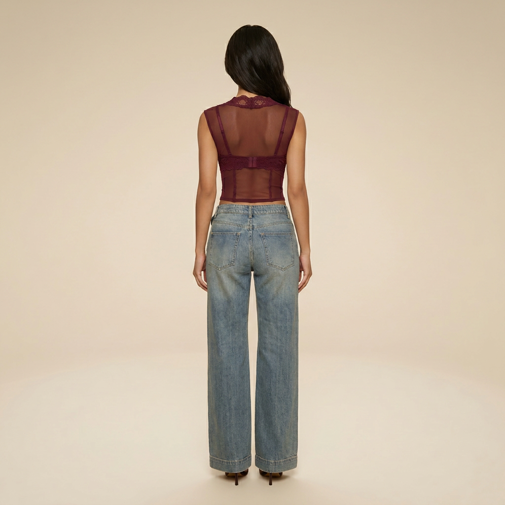 Sunoire morthael lace top in wine back view 01