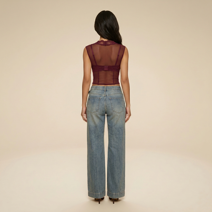 Sunoire morthael lace top in wine back view 01