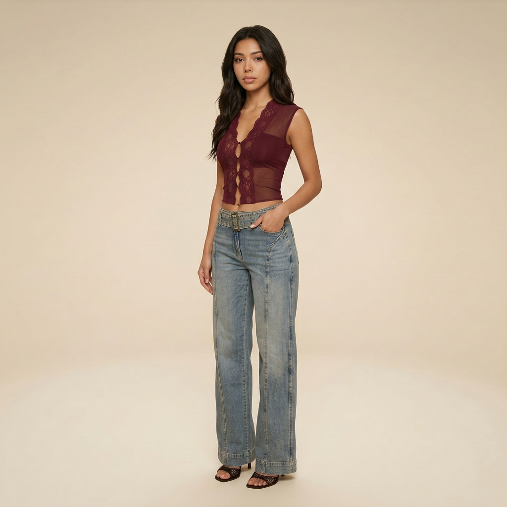 Sunoire morthael lace top in wine three quarter 01