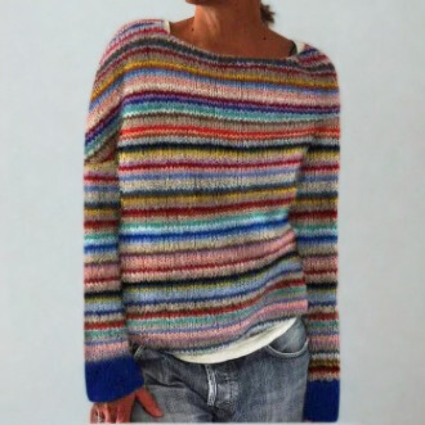 Women's Comfortable Retro Knit Jumper — Rainbow