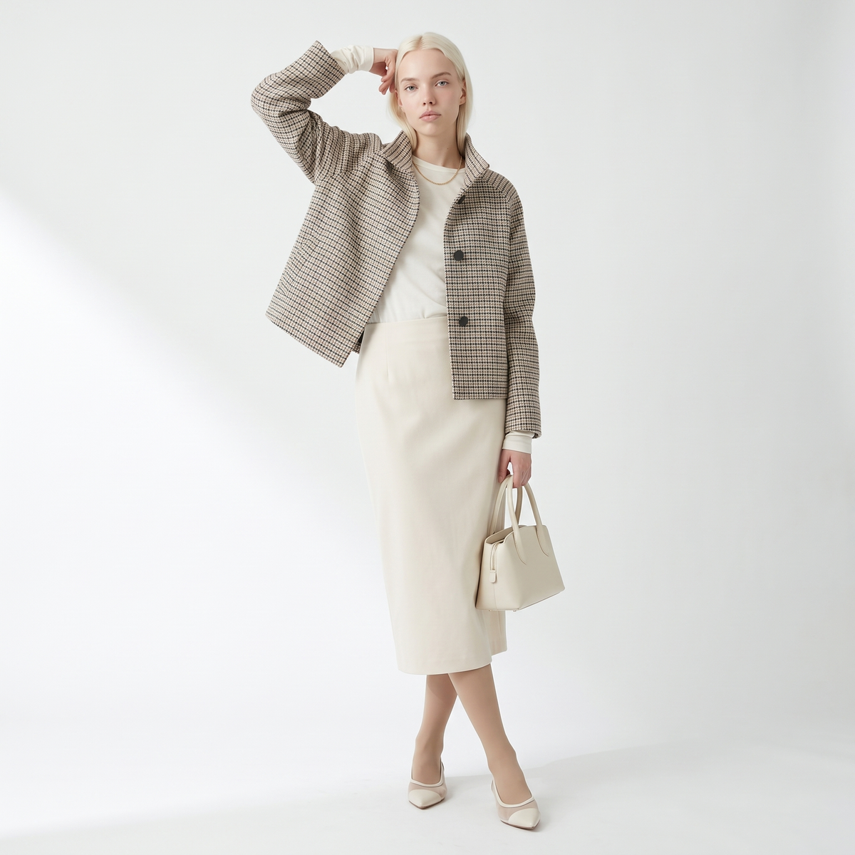 Sunoire myst za women s clothing 2026 spring new arrival stylish elegant simple and versatile houndstooth short jacket front hero 01