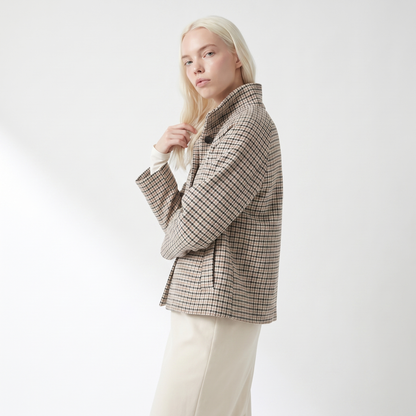 Sunoire myst za women s clothing 2026 spring new arrival stylish elegant simple and versatile houndstooth short jacket top crop 3q 01