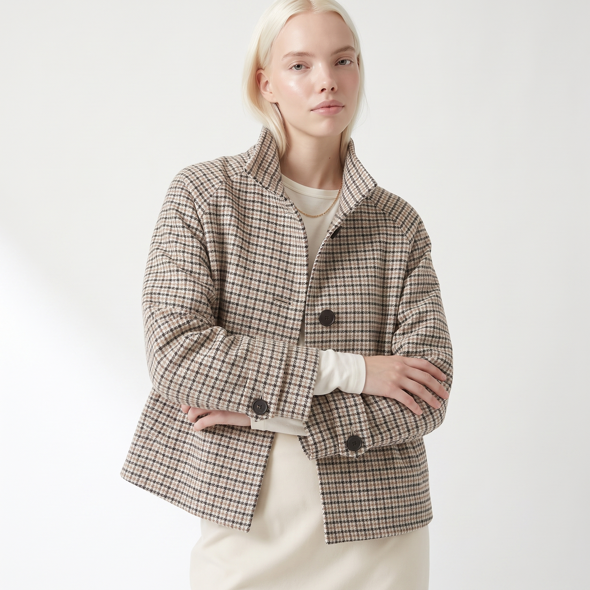 Sunoire myst za women s clothing 2026 spring new arrival stylish elegant simple and versatile houndstooth short jacket top front crop 01