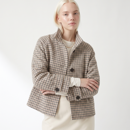 Sunoire myst za women s clothing 2026 spring new arrival stylish elegant simple and versatile houndstooth short jacket top front crop 01