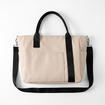 Sunoire nadia beige canvas tote bag garment flatlay 01