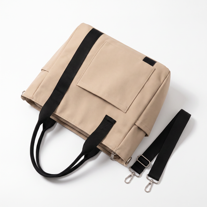 Sunoire nadia beige canvas tote bag side view 01