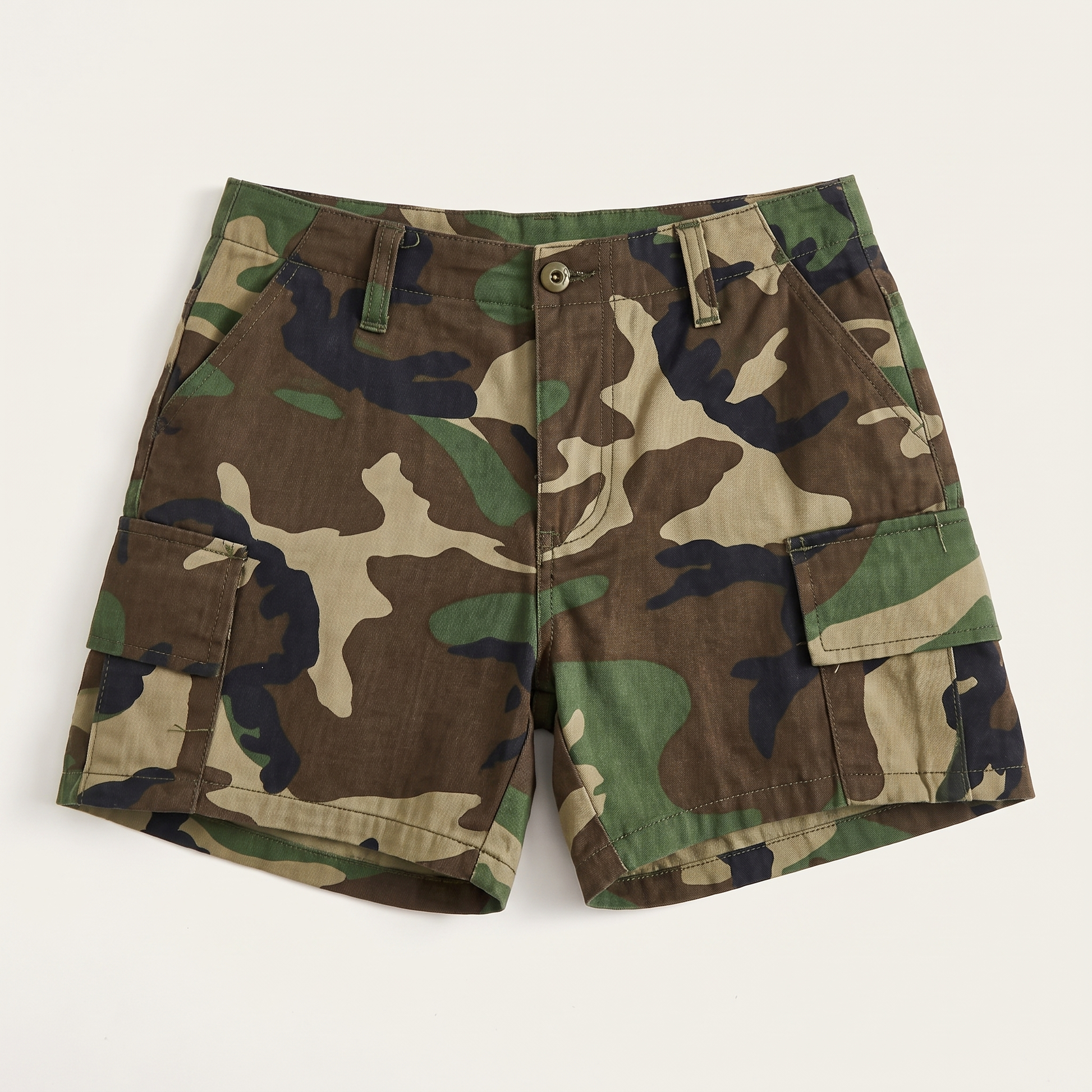 Sunoire nakoa brown camo print shorts garment flatlay 01