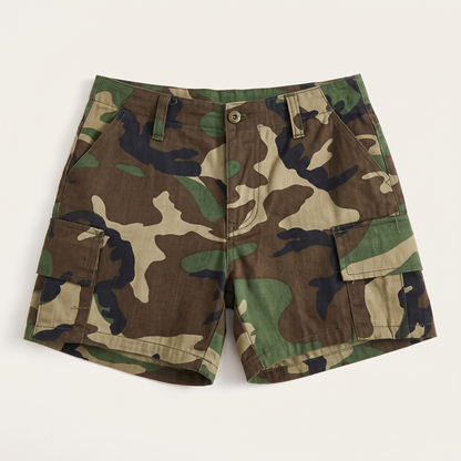 Sunoire nakoa brown camo print shorts garment flatlay 01