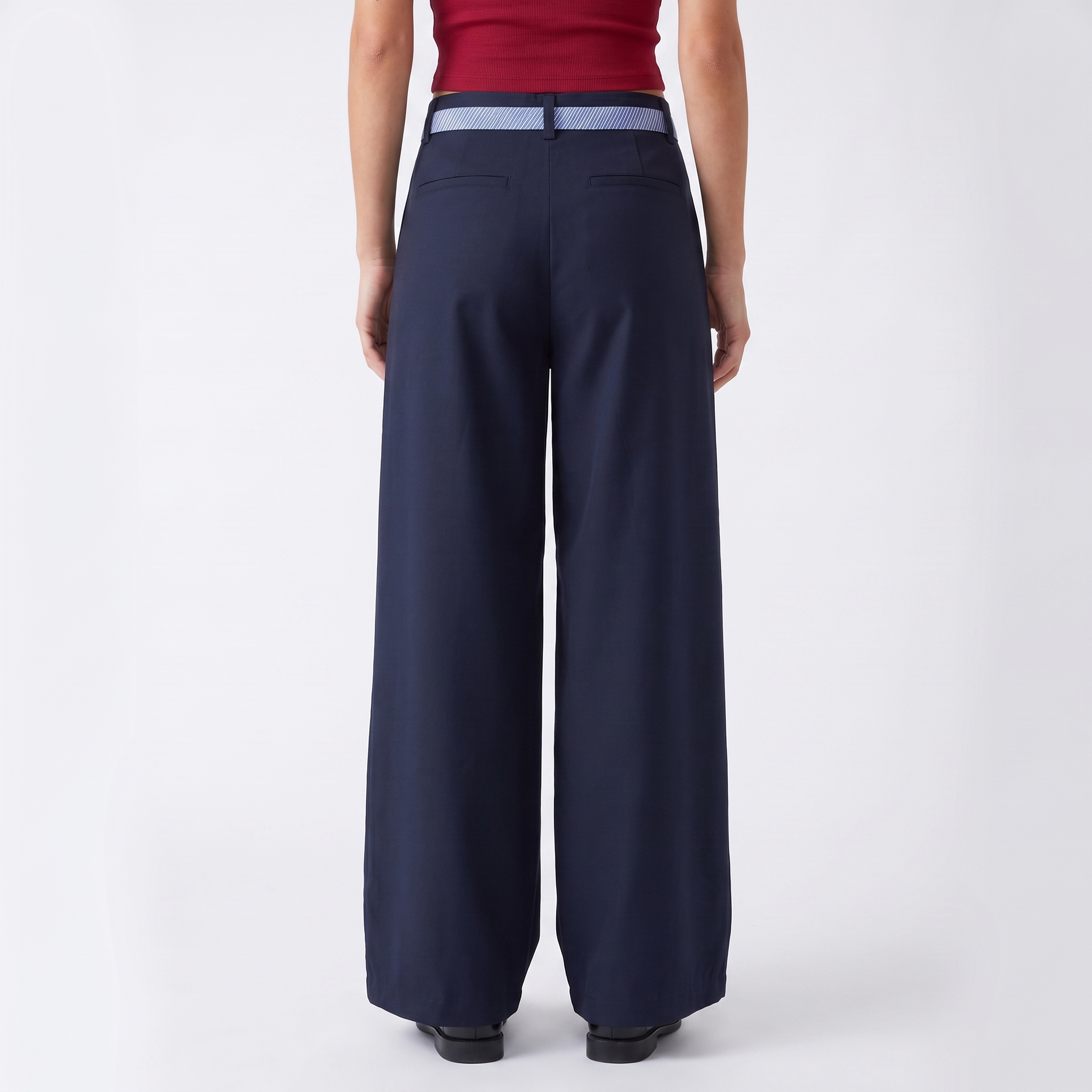 Sunoire navy blue wide leg pants women high waisted double button baggy trousers y2k streetwear korean style office lady work pants bottom back crop 01