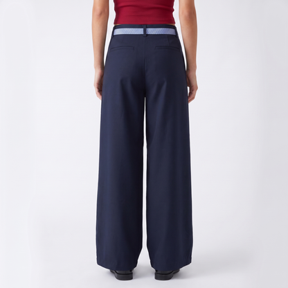 Sunoire navy blue wide leg pants women high waisted double button baggy trousers y2k streetwear korean style office lady work pants bottom back crop 01