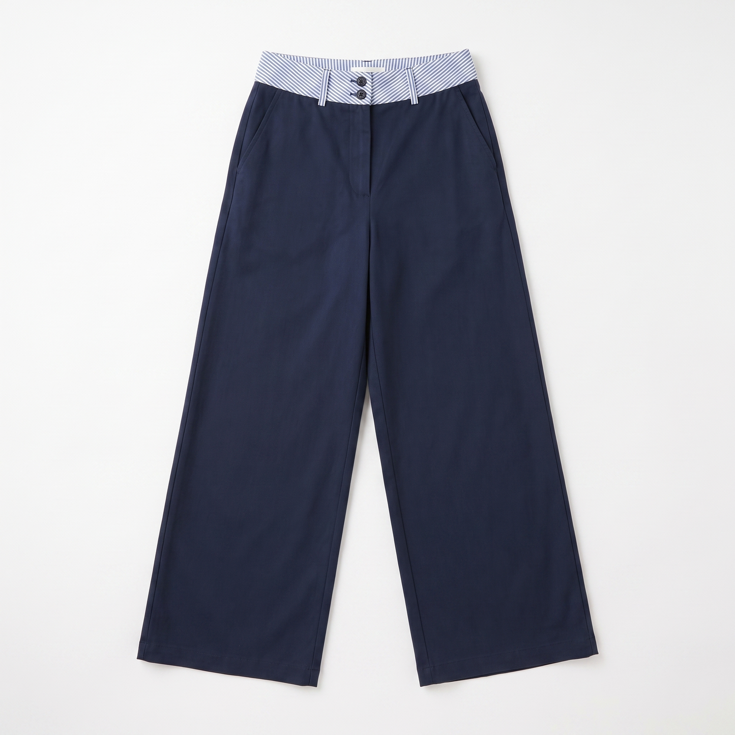 Sunoire navy blue wide leg pants women high waisted double button baggy trousers y2k streetwear korean style office lady work pants garment flatlay 01