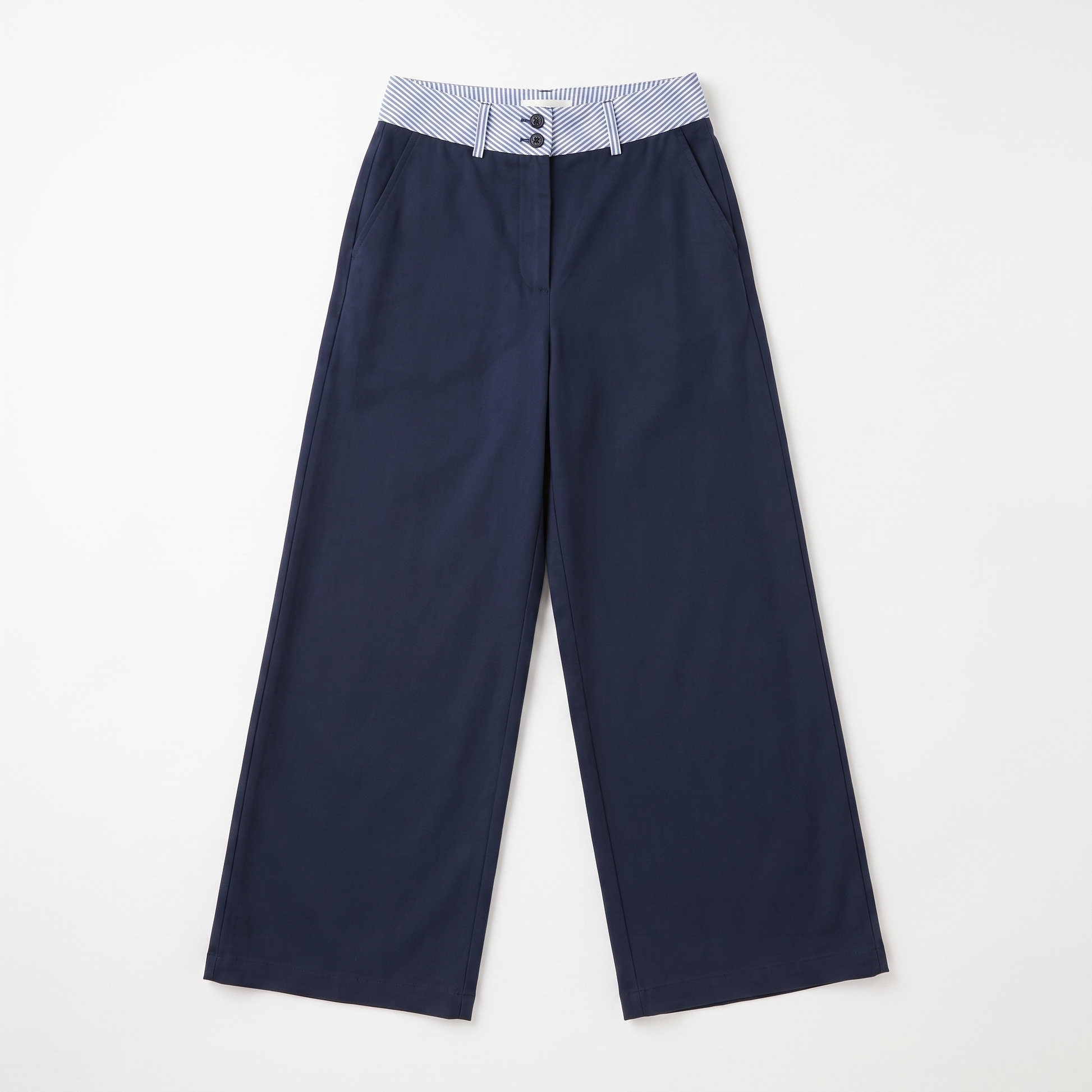 Sunoire navy blue wide leg pants women high waisted double button baggy trousers y2k streetwear korean style office lady work pants garment flatlay 01