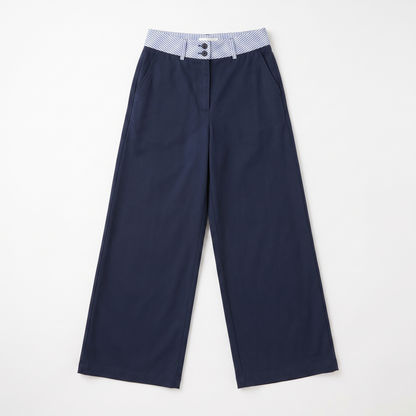 Sunoire navy blue wide leg pants women high waisted double button baggy trousers y2k streetwear korean style office lady work pants garment flatlay 01