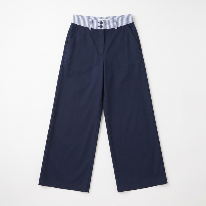 Sunoire navy blue wide leg pants women high waisted double button baggy trousers y2k streetwear korean style office lady work pants garment flatlay 01