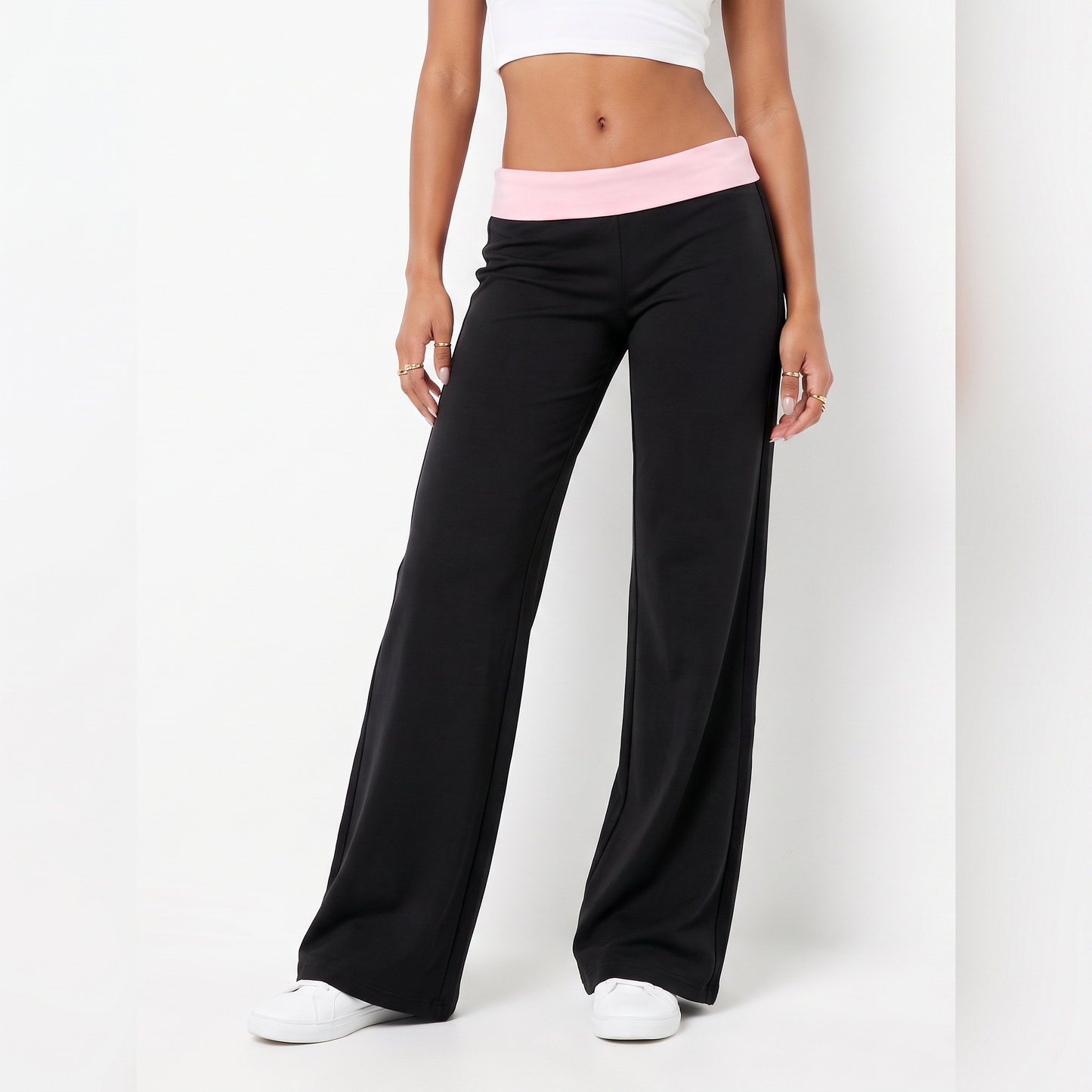 Sunoire navy foldover colorblock pants colorway black front crop 01