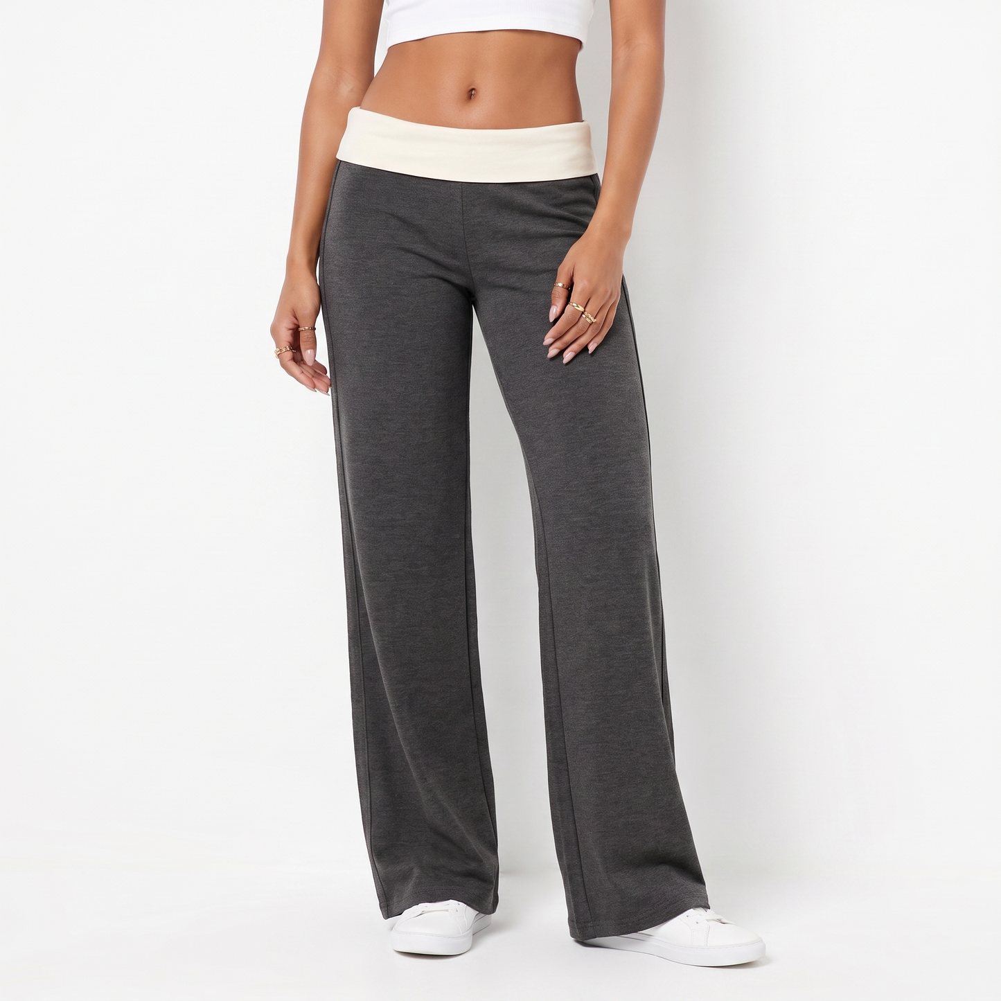 Sunoire navy foldover colorblock pants colorway heather gray front crop 01