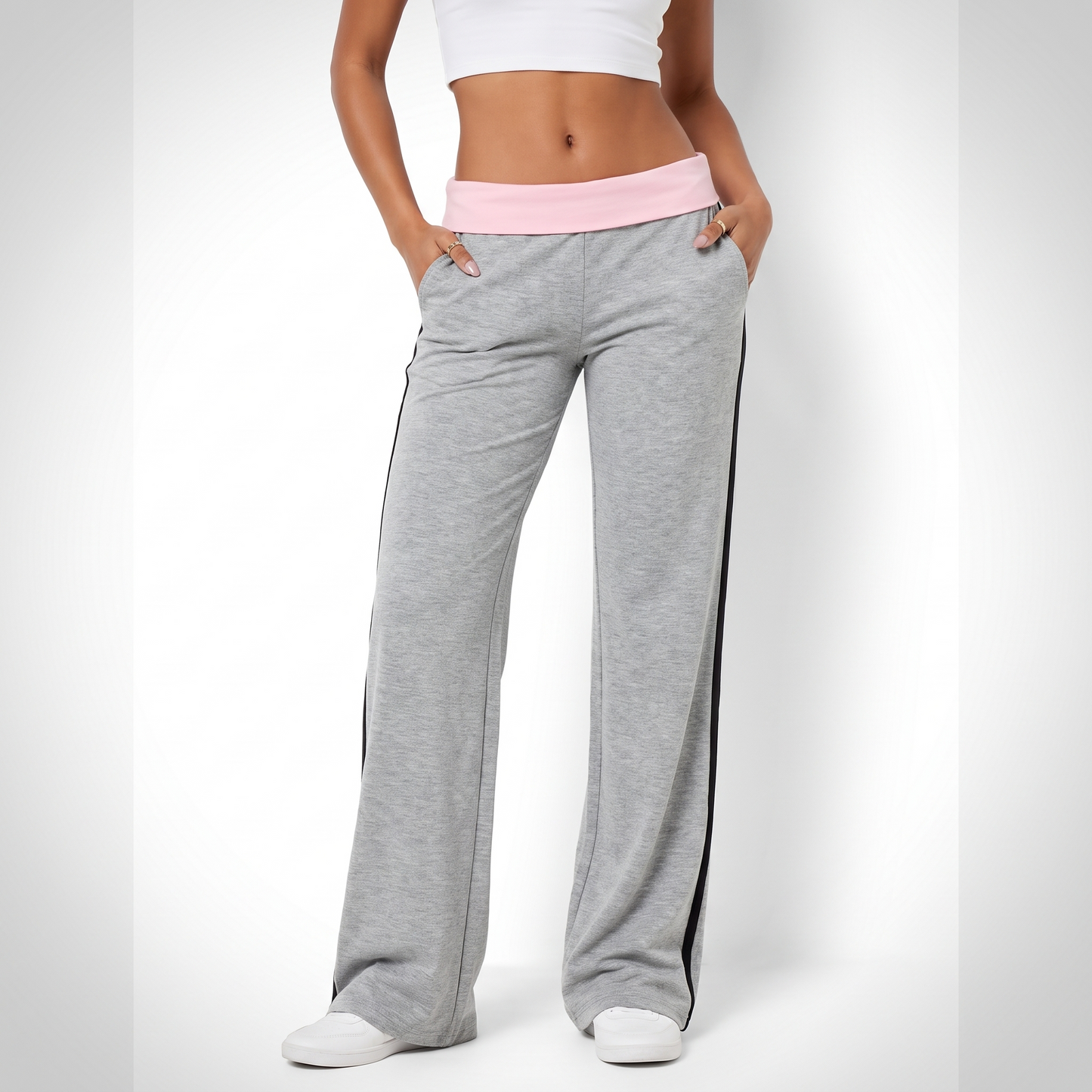 Sunoire navy foldover colorblock pants colorway light grey front crop 01