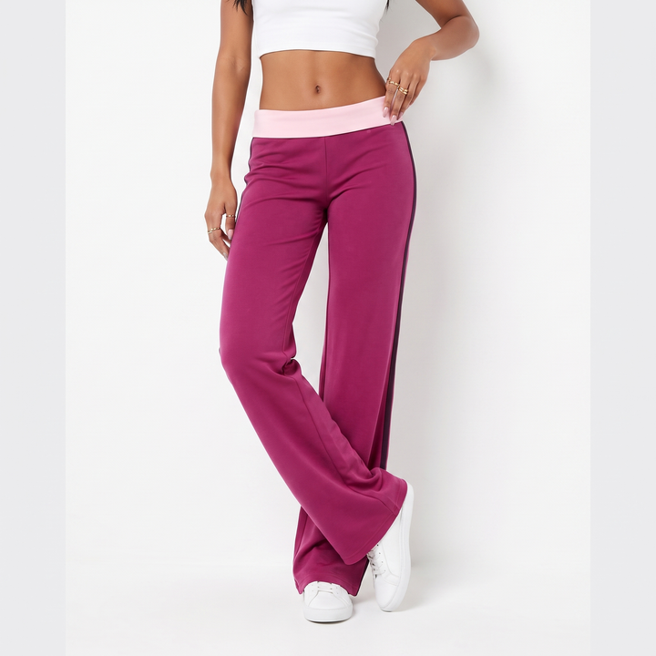 Women's Foldover Wide Leg Low Rise Trousers – Navy Everyday Casual Pants — Magenta