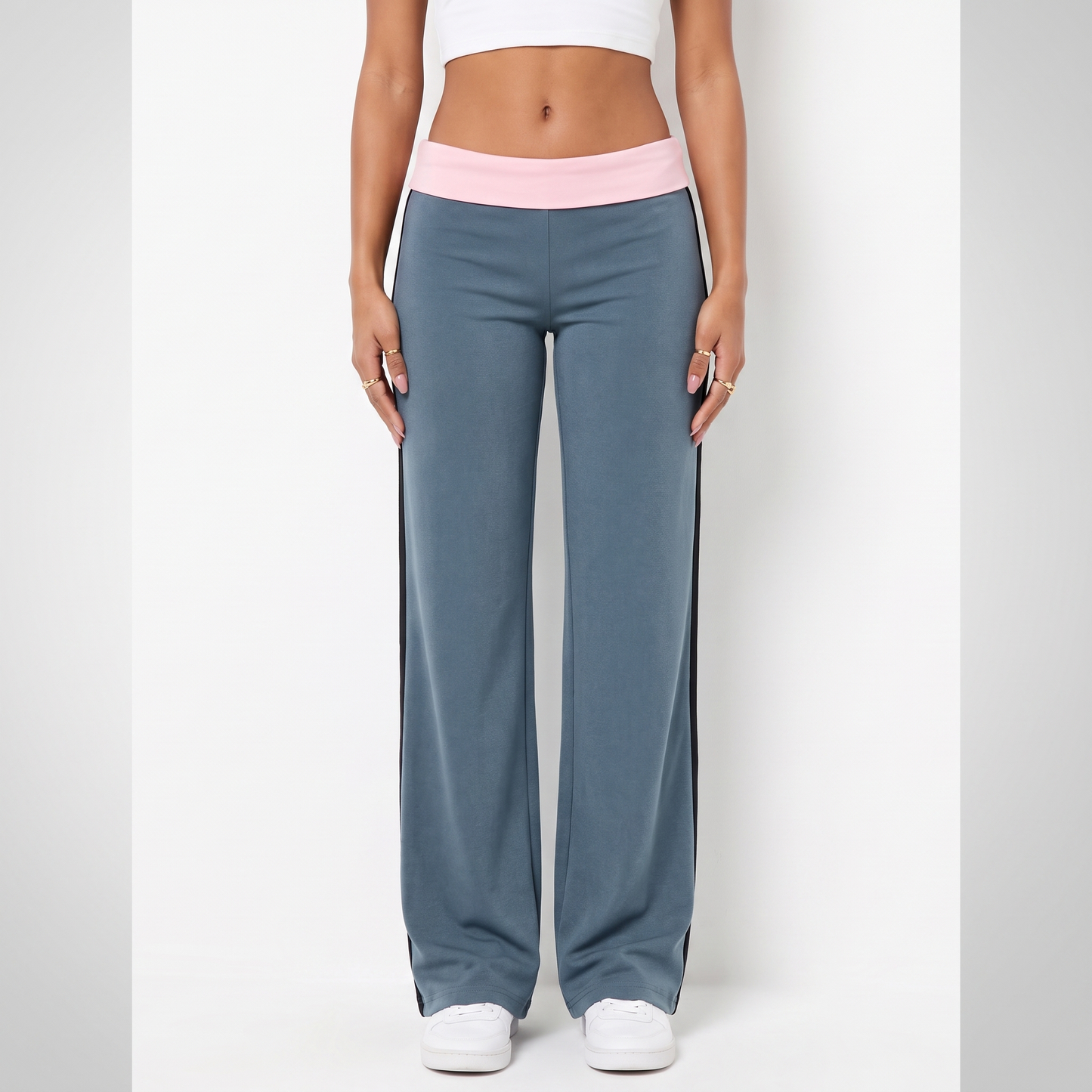 Sunoire navy foldover colorblock pants colorway slate blue front crop 01