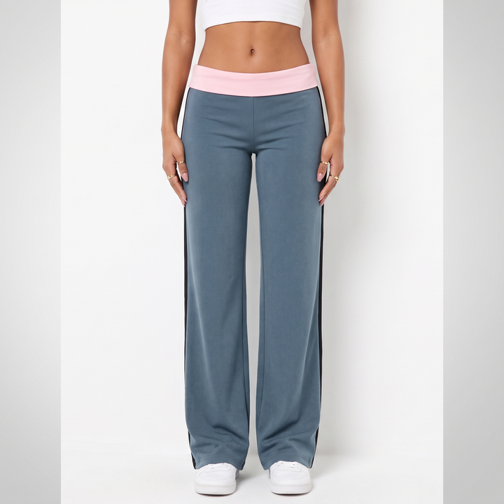 Women's Foldover Wide Leg Low Rise Trousers – Navy Everyday Casual Pants — Slate Blue