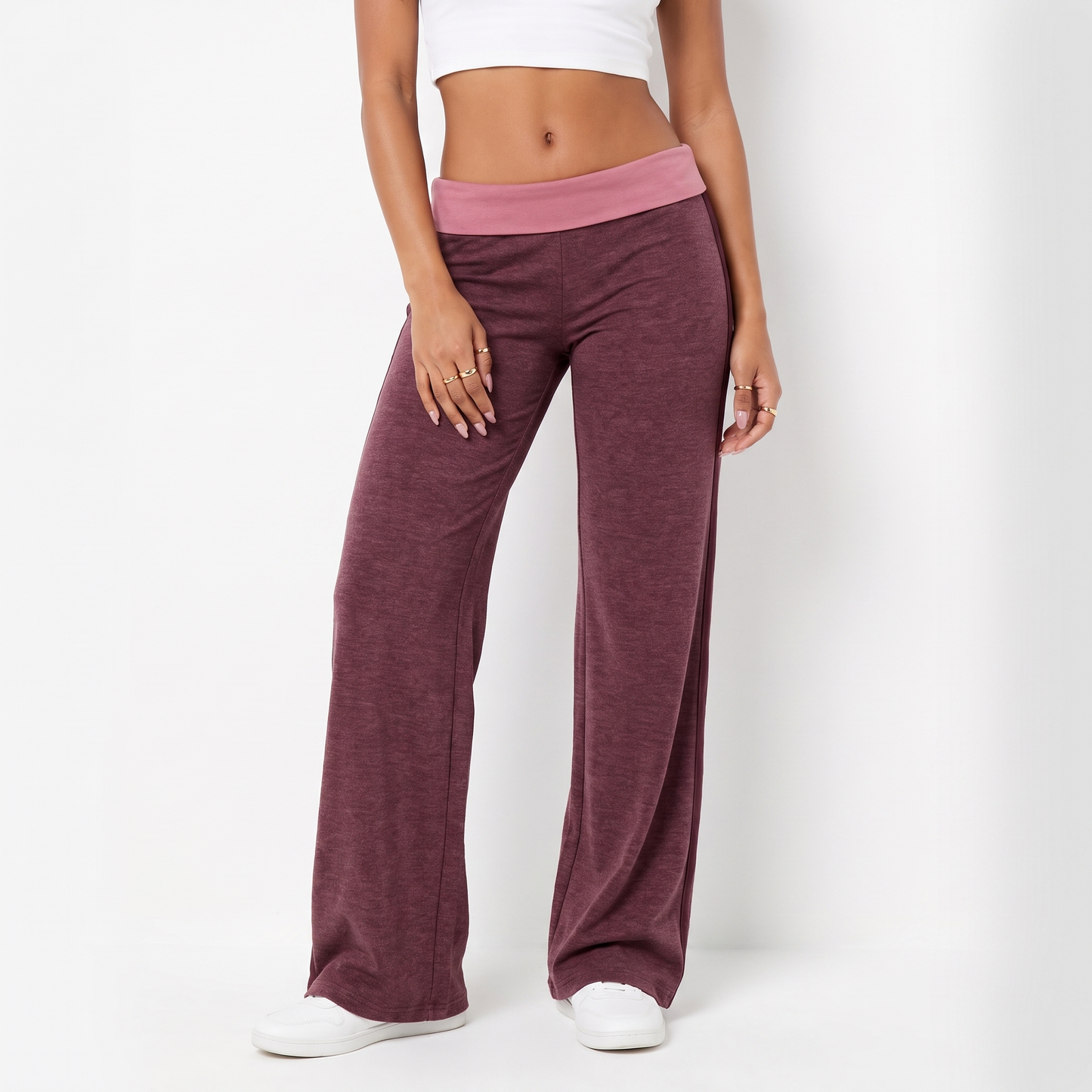 Sunoire navy foldover colorblock pants colorway wine red front crop 01