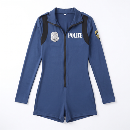 Sunoire navy zip front long sleeve bodysuit garment flatlay 01