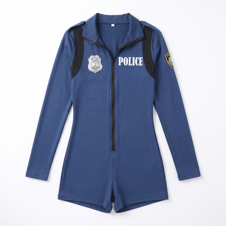 Sunoire navy zip front long sleeve bodysuit garment flatlay 01