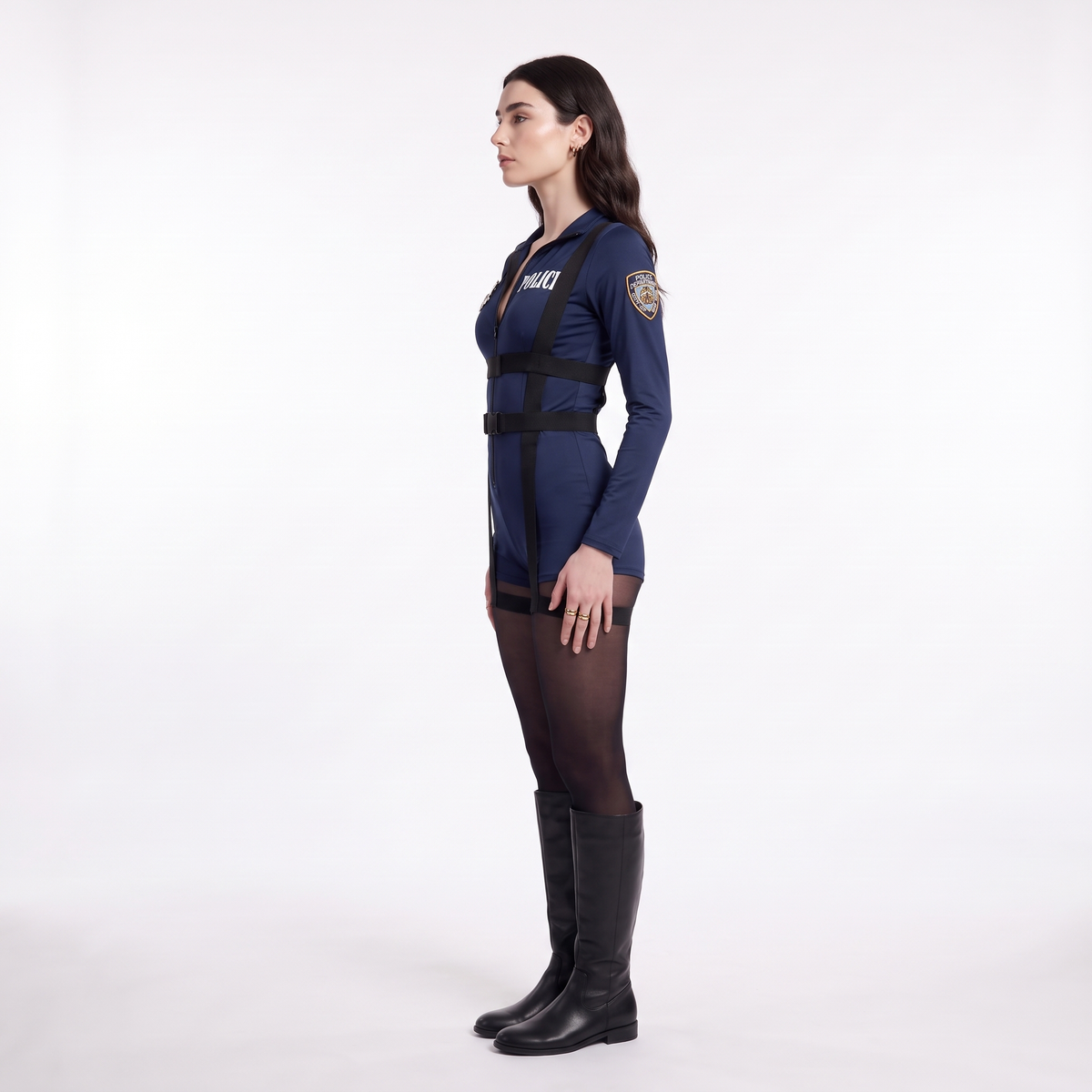 Sunoire navy zip front long sleeve bodysuit side view 01