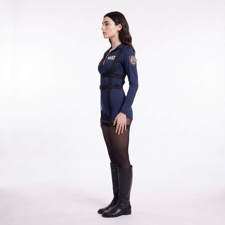 Sunoire navy zip front long sleeve bodysuit side view 01
