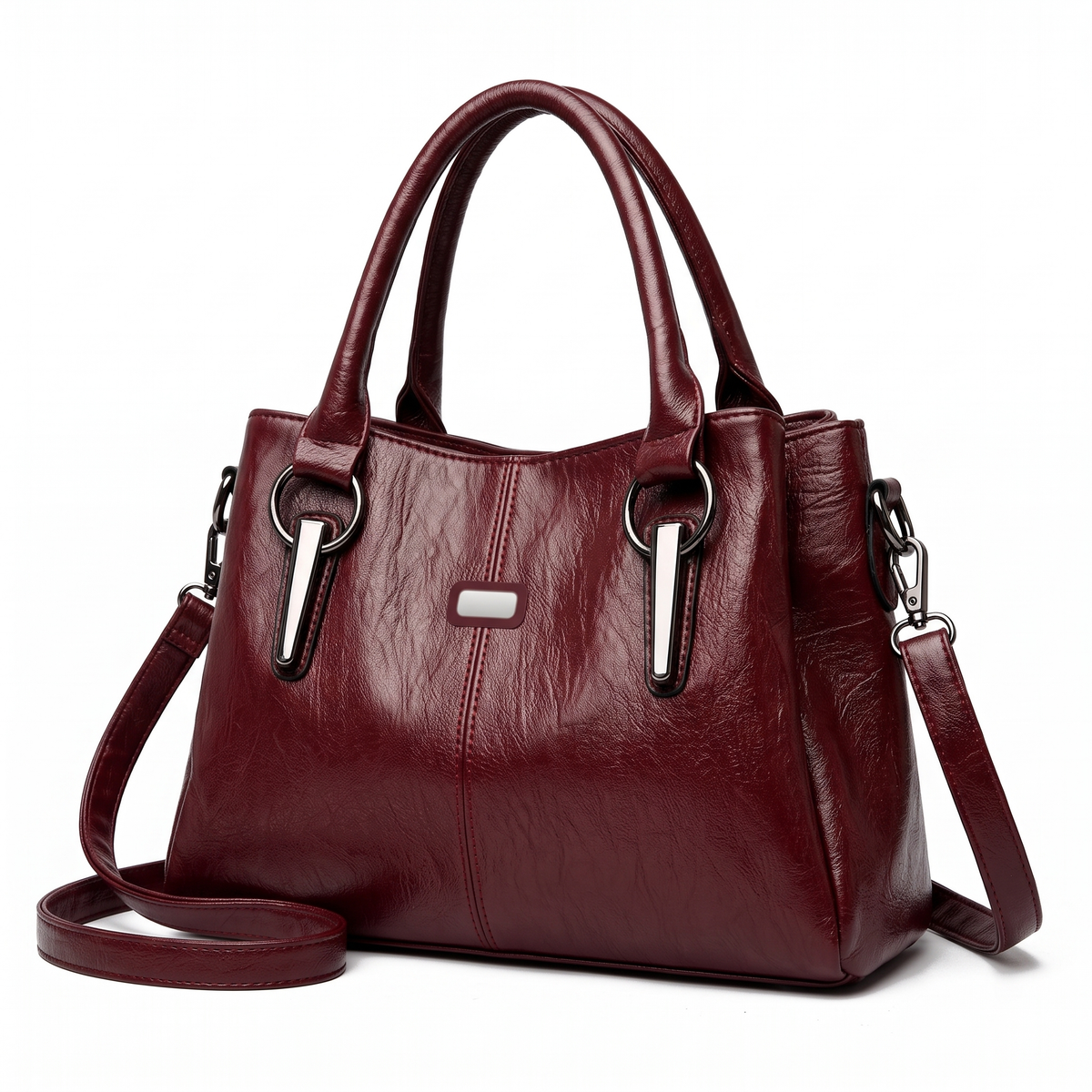 Women's Structured Faux Leather Bag, three-quarter view