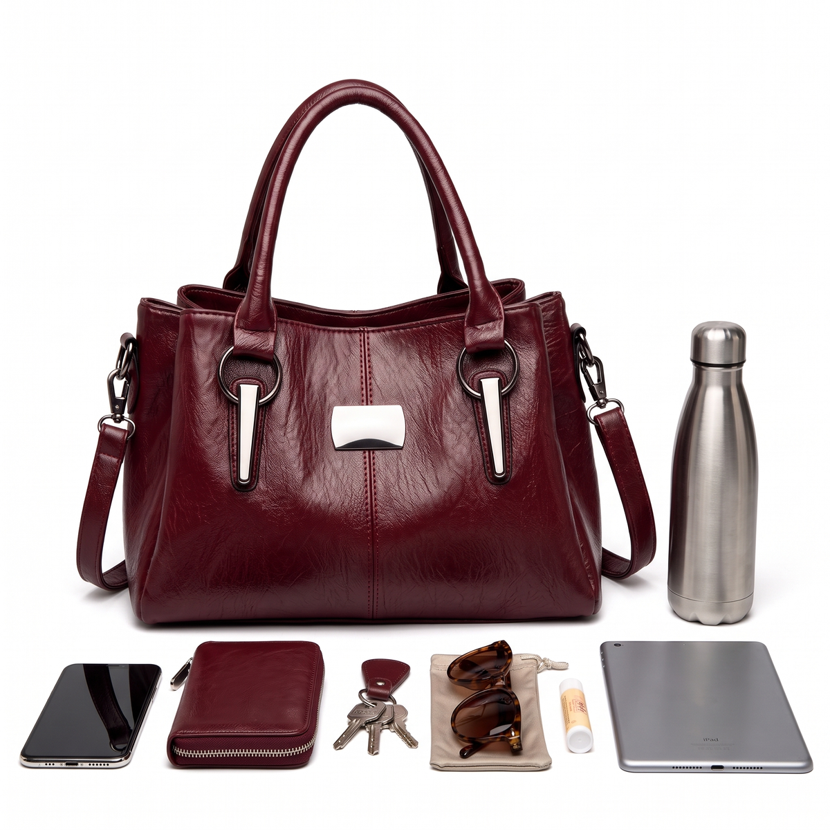 Women's Structured Faux Leather Bag, what fits inside